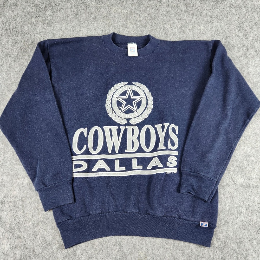 VTG 80s 90s Logo 7 Dallas Cowboys Sweatshirt Men L Blue NFL Football Made USA